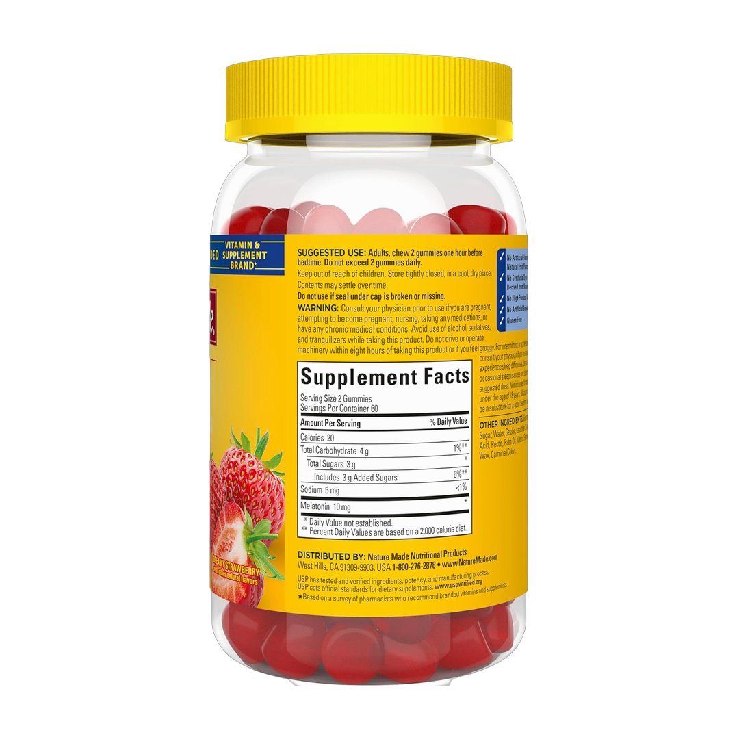 Nature Made, Melatonin, 10 mg , 120 Gummies back packaging view