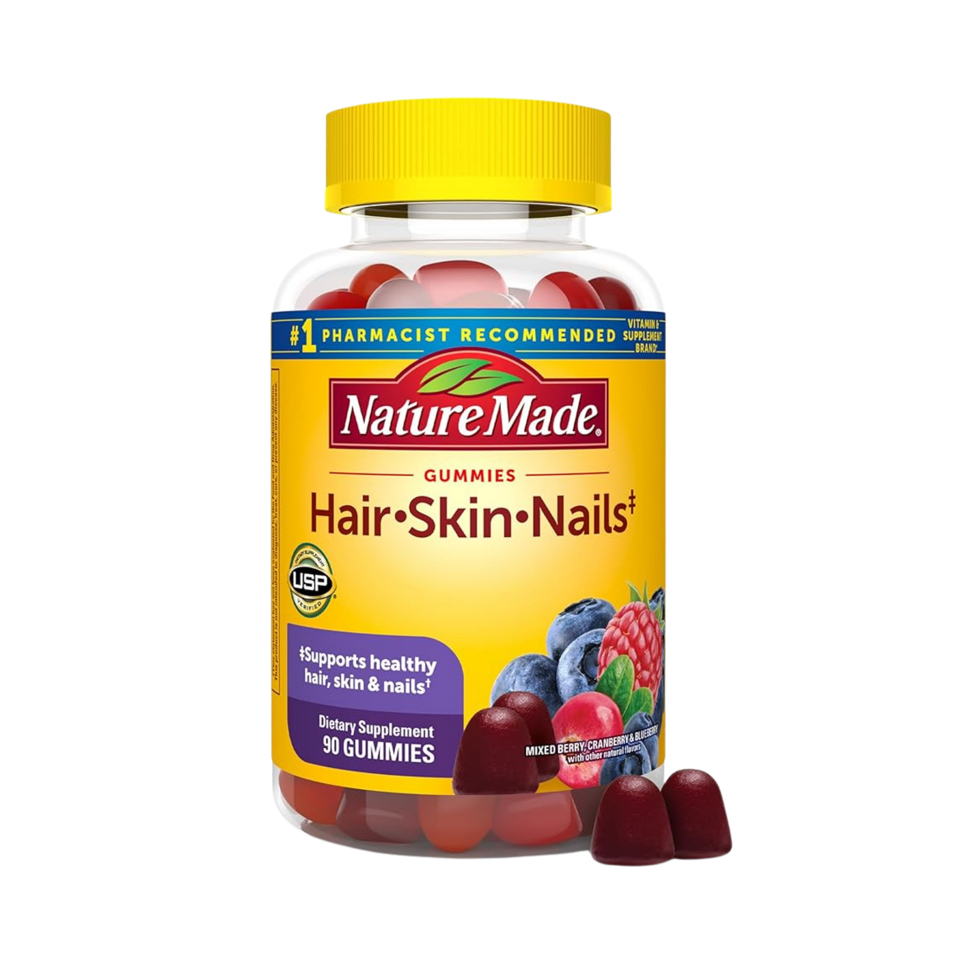 Nature Made, Hair Skin and Nails with Biotin, 2500 mcg, 90 Gummies front packaging view