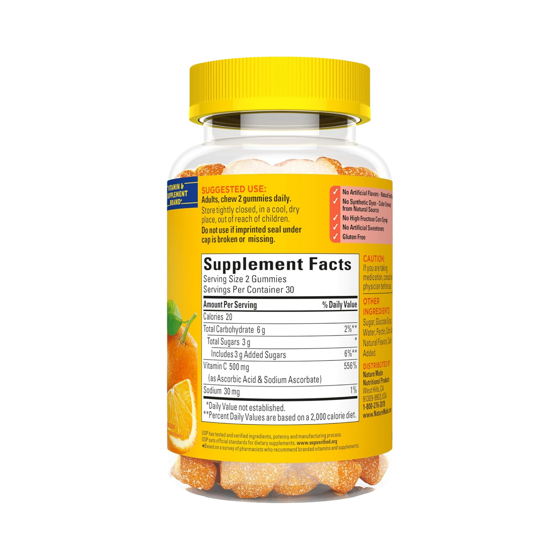 Nature Made, Vitamin C Extra Strength , 500 mg, 60 Gummies back packaging view