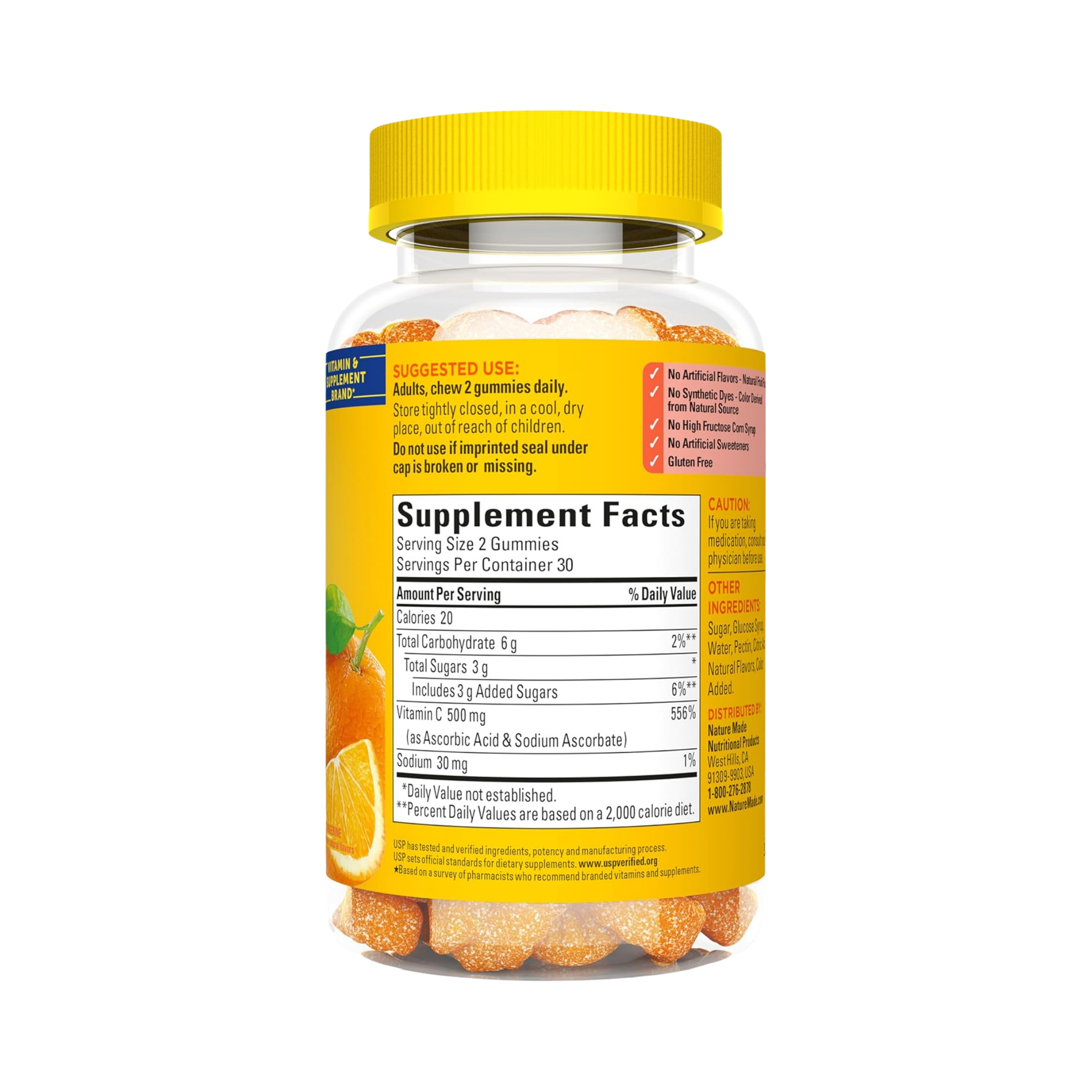 Nature Made, Vitamin C Extra Strength , 500 mg, 60 Gummies back packaging view