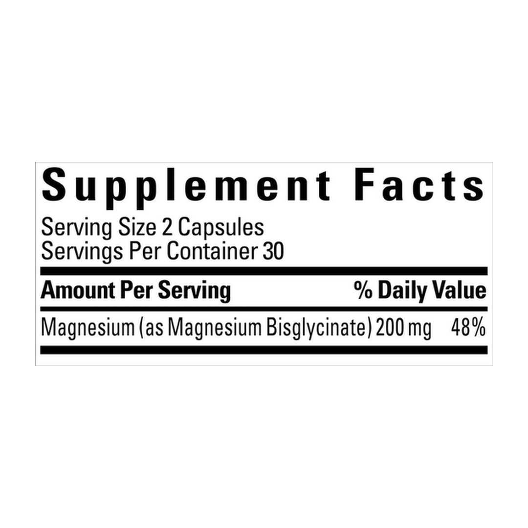 Nature Made, Magnesium Glycinate, 60 Capsules supplement facts label showing ingredients, vitamins, minerals, and serving information