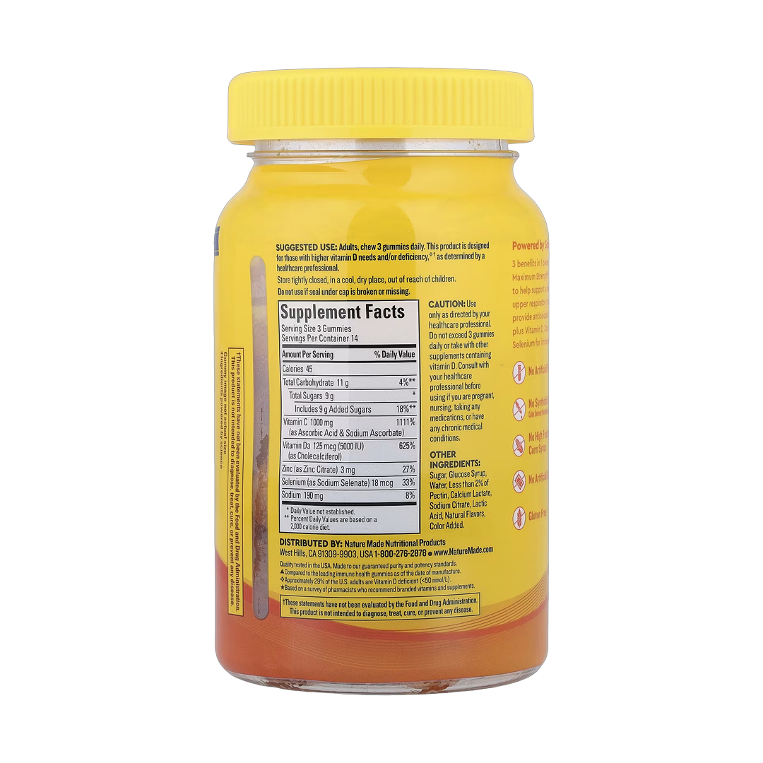 Nature Made, Wellblends, ImmuneMax Gummies, Tangerine, 42 Gummies back packaging view