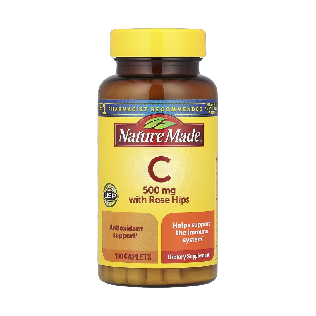 Nature Made, Vitamin C with Rose Hips, 500 mg, 130 Caplets front packaging view