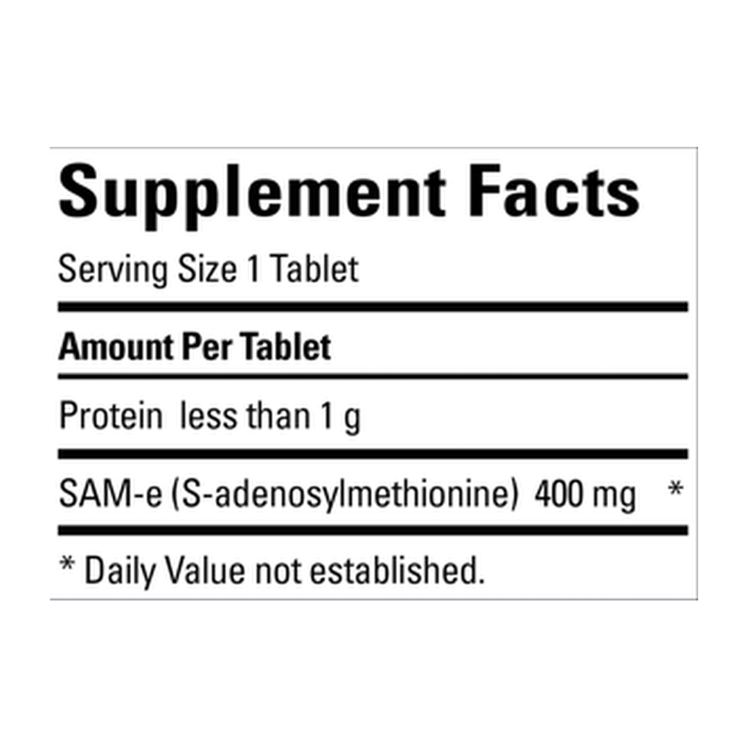 Nature Made, SAM-e Complete, 400 mg, 36 Tablets supplement facts label showing ingredients, vitamins, minerals, and serving information
