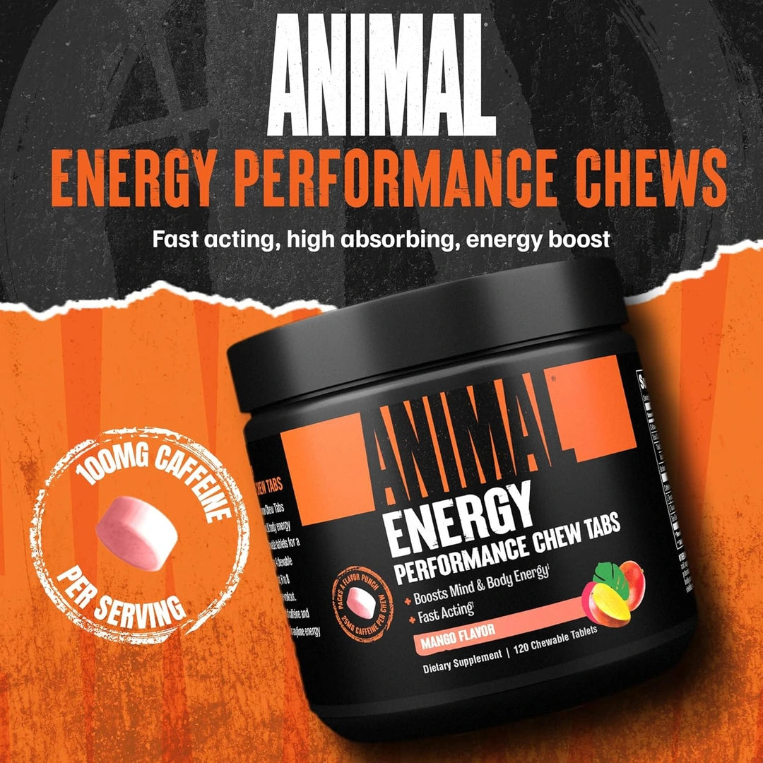 Animal, Energy Chews, Fast Acting Energy with Caffeine, Mango, 120 Chewable Tablets