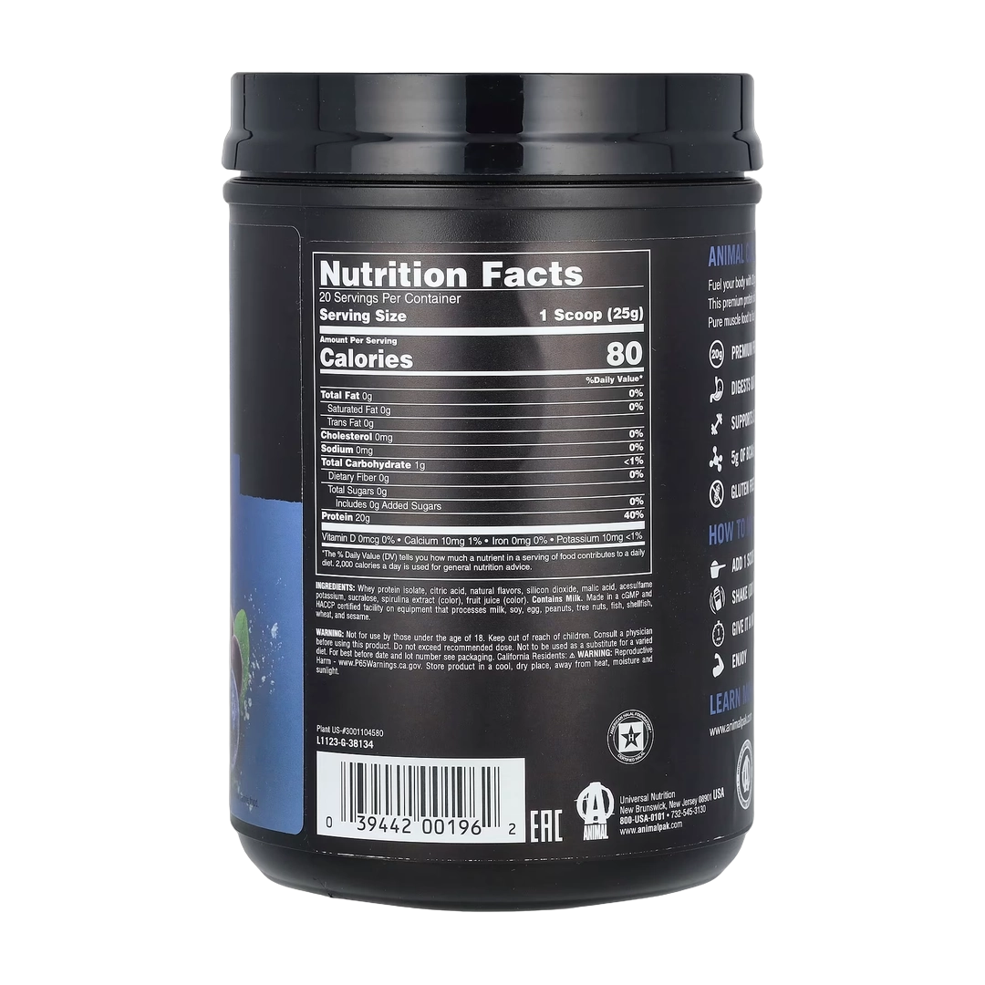 Animal, Clear Whey Isolate, Blueberry Acai, 1.1 lbs (500 g)