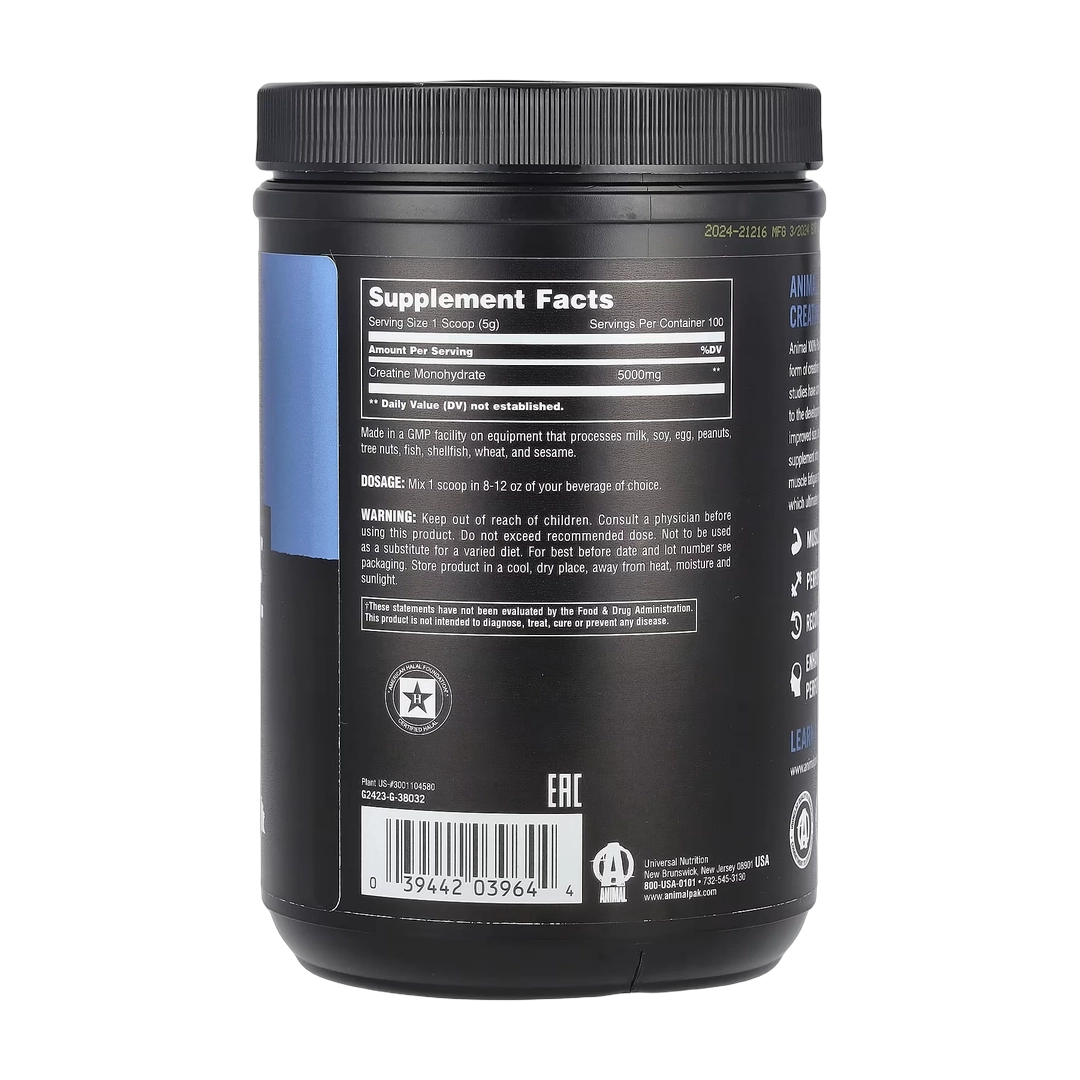 Animal, 100% Pure Creatine Monohydrate™ Powder, Unflavored, 1.1 lb (500 g)