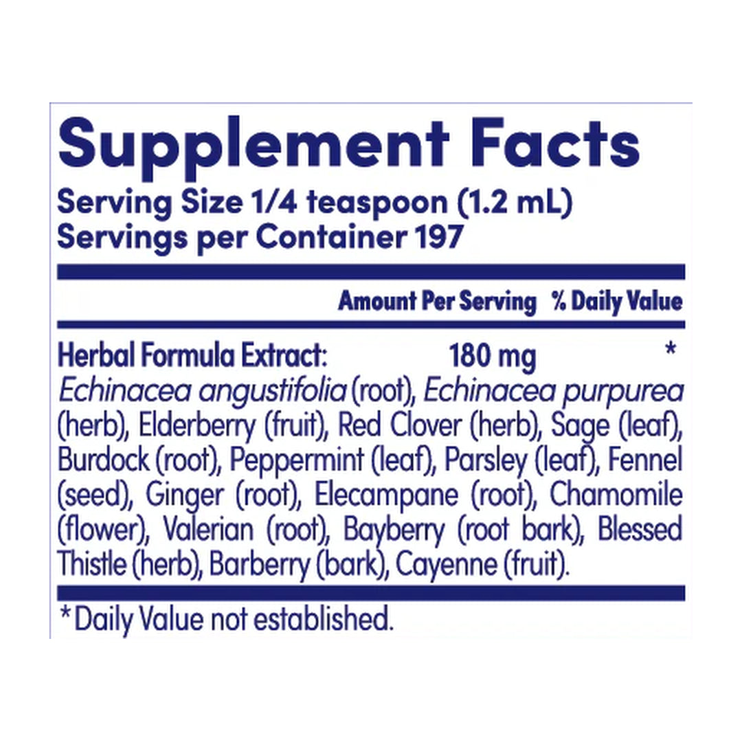 Zand, Immunity, Insure Herbal, 8 fl oz, 237 ml supplement facts label showing ingredients, vitamins, minerals, and serving information