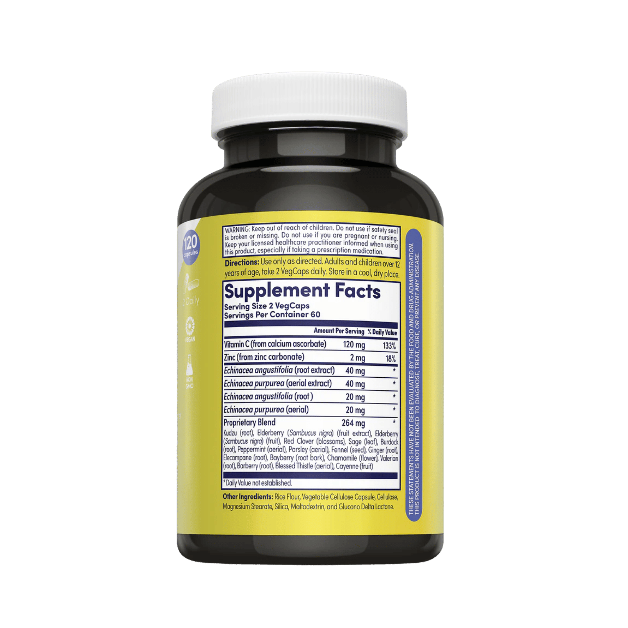 Zand, Naturals, Insure Herbal, Immune Support, 120 Vegetarian Capsules back packaging view