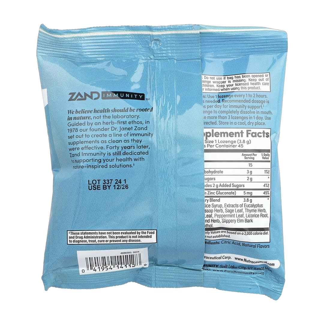 Zand, Immunity, Menthol Lozenges, 45 Lozenges packaging side view