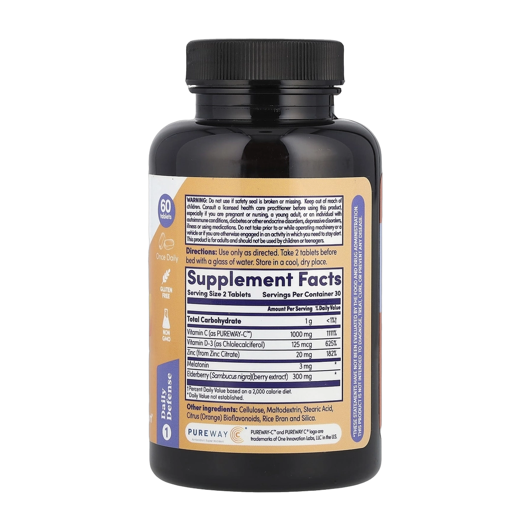 Zand, Immunity, Super C+ PM, With Zinc/Vitamin D3, 60 Tablets back packaging view