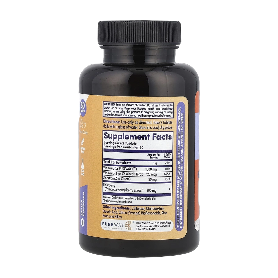 Zand, Immunity, Super C+ Elderberry with Zinc, Vitamin D3, 60 Tablets back packaging view