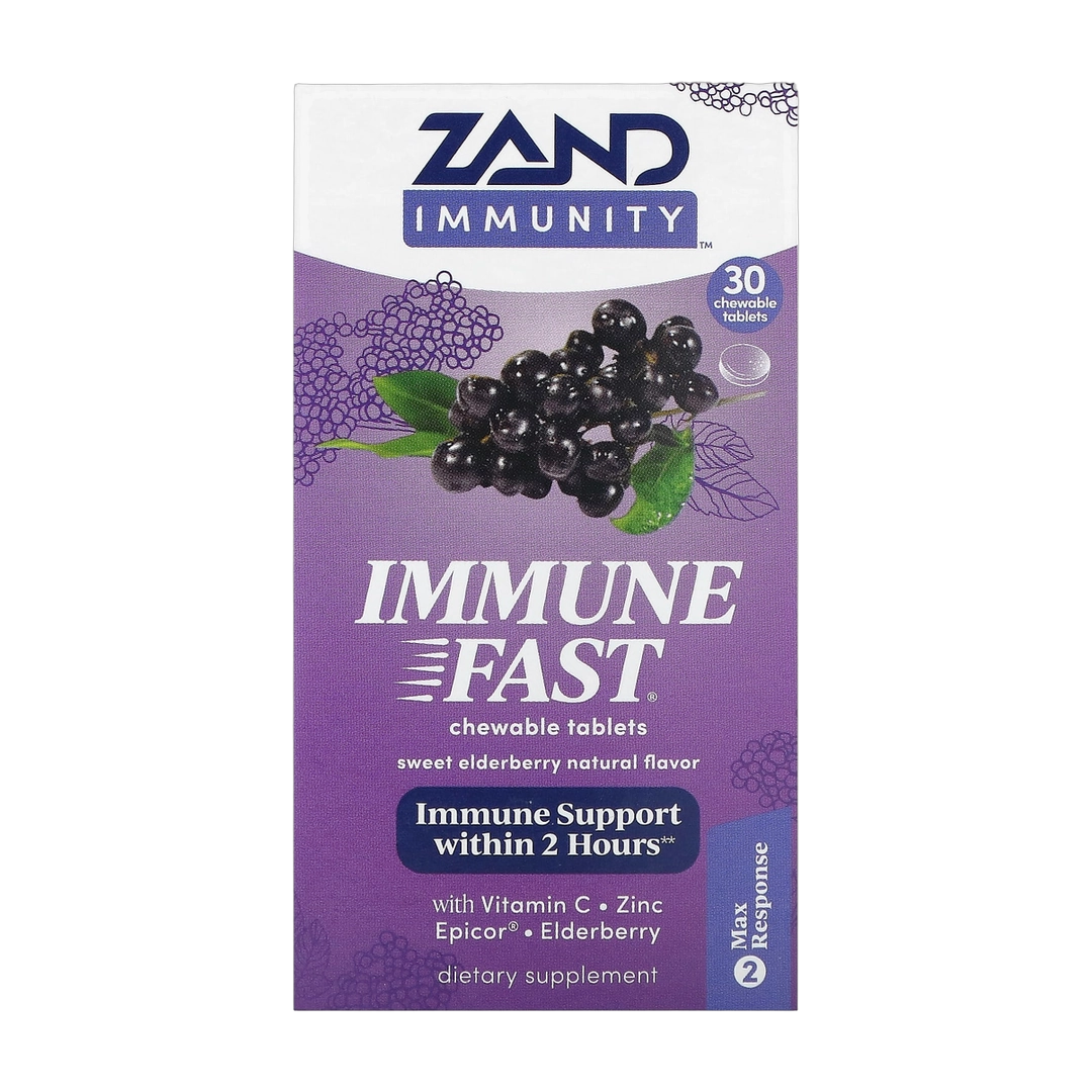 Zand, Immunity, Immune Fast, Sweet Elderberry, 30 Chewable Tablets front packaging view