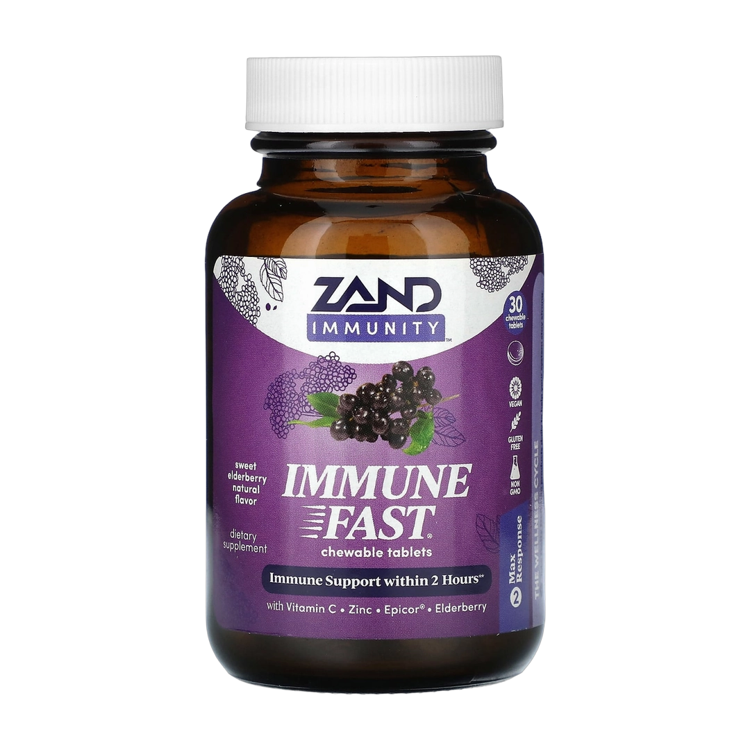 Zand, Immunity, Immune Fast, Sweet Elderberry, 30 Chewable Tablets packaging side view