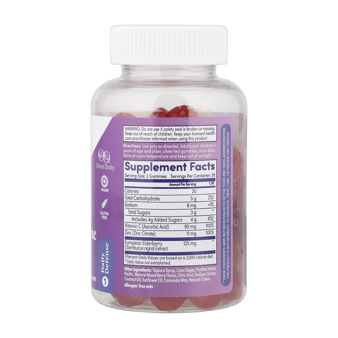 Zand, Immunity, Elderberry Zinc with Vitamin C, 60 Gummies back packaging view