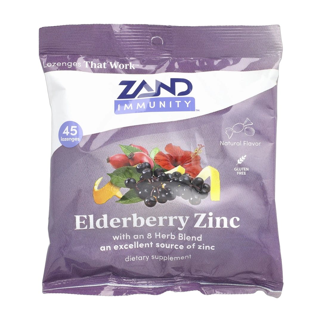Zand, Immunity, Elderberry Zinc, Natural, 45 Lozenges front packaging view