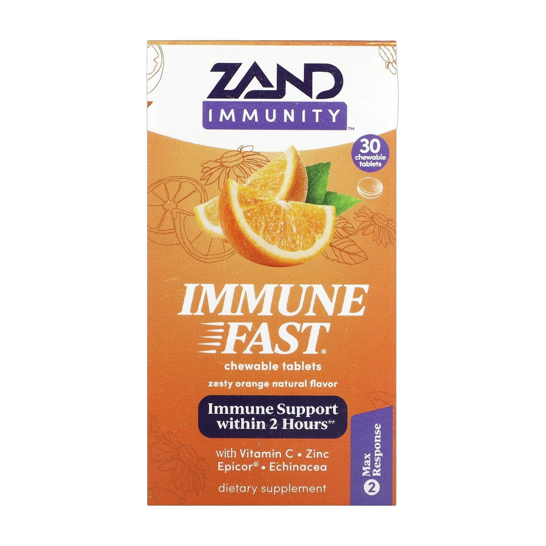 Zand, Immune Fast, Zesty Orange, 30 Chewable Tablets front packaging view