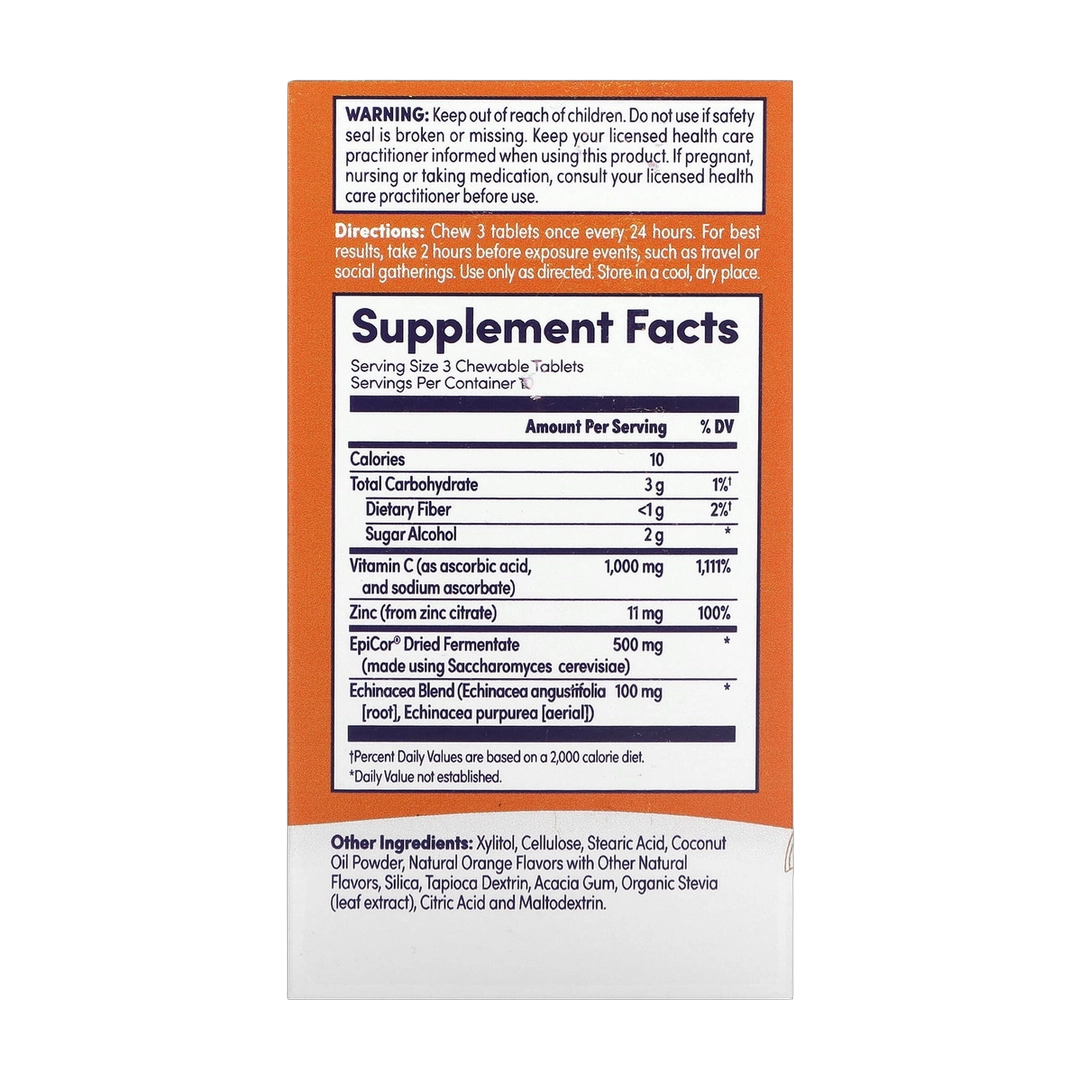 Zand, Immune Fast, Zesty Orange, 30 Chewable Tablets back packaging view