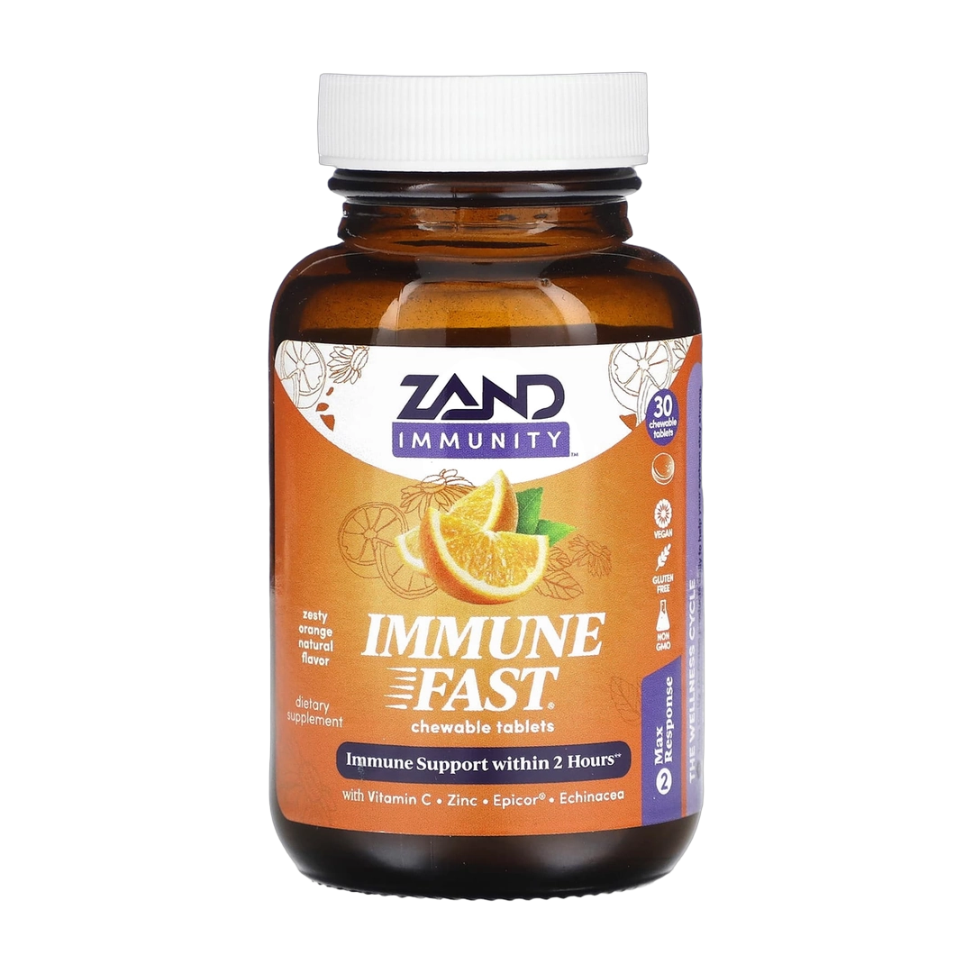 Zand, Immune Fast, Zesty Orange, 30 Chewable Tablets packaging side view
