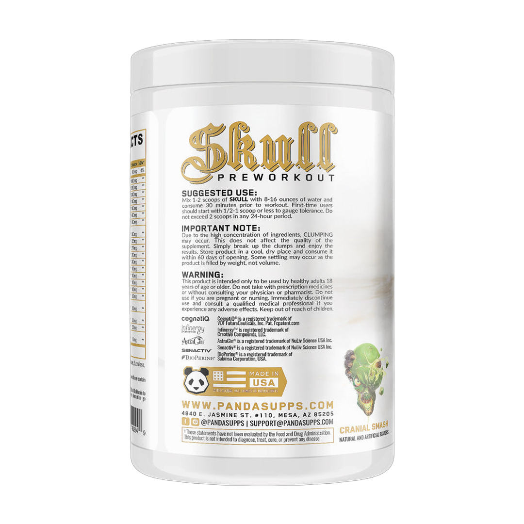 Panda Supplements, Skull Nootropic Pre-Workout, Cranial Smash (Lemon Lime Refresher), 40 Servings