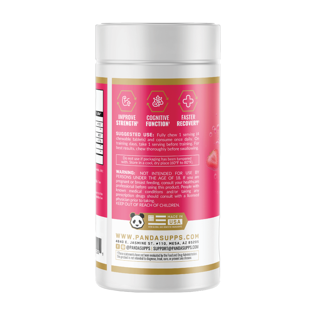 Panda Supplements, Creatine Bites, Sour Strawberry, 120 Tablets
