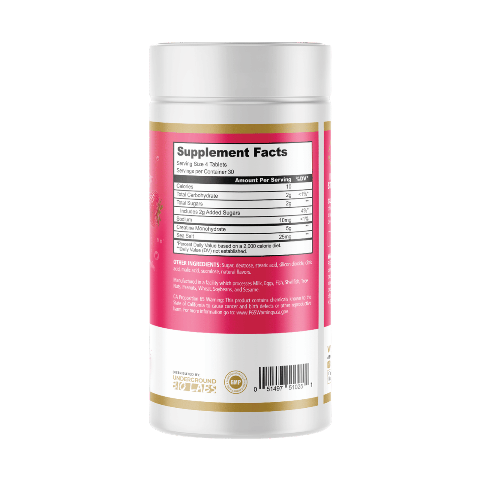 Panda Supplements, Creatine Bites, Sour Strawberry, 120 Tablets