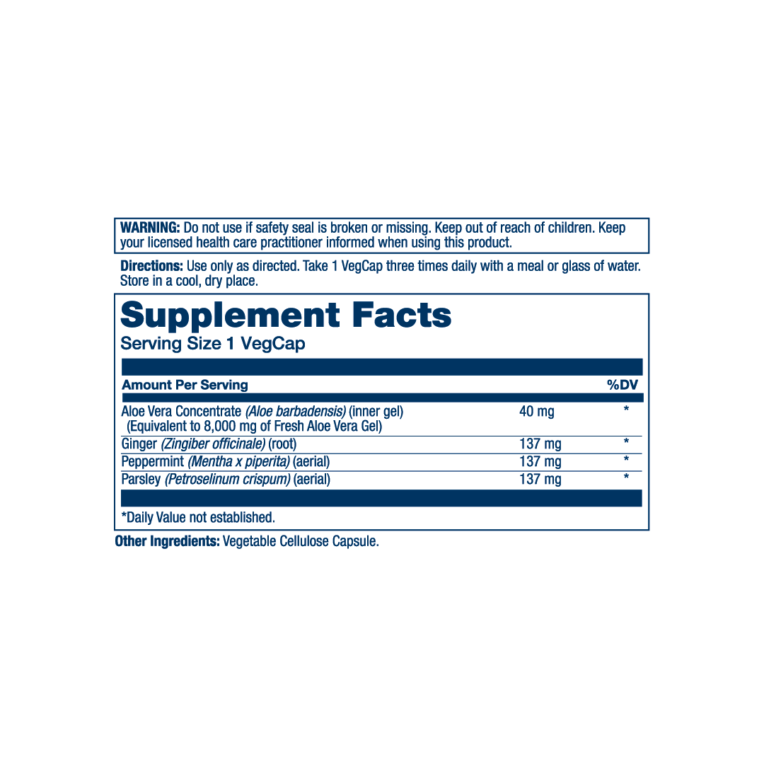 Solaray, True Herbs, Super Aloe Vera, 100 VegCaps supplement facts label showing ingredients, vitamins, minerals, and serving information