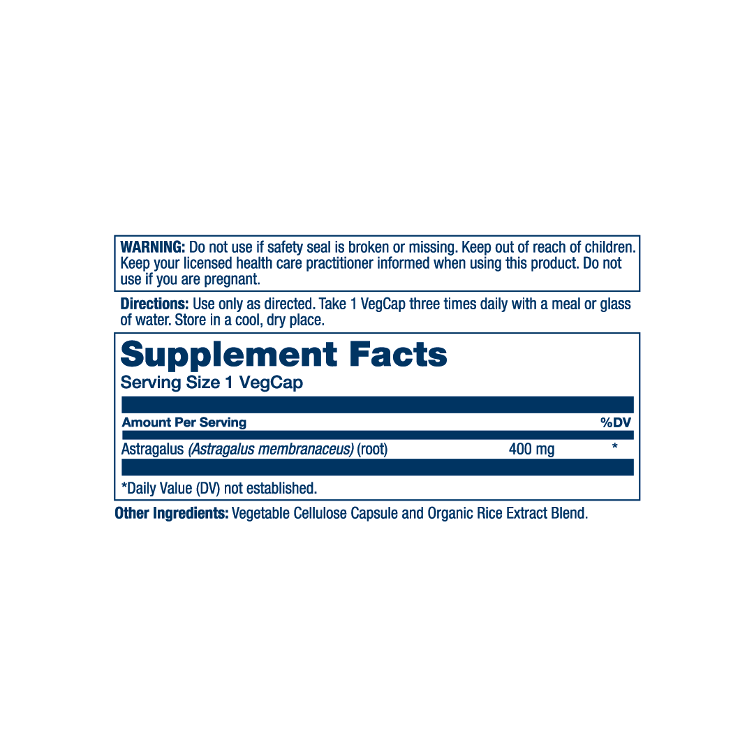 Solaray, True Herbs, Astragalus, 400 mg , 100 VegCaps supplement facts label showing ingredients, vitamins, minerals, and serving information