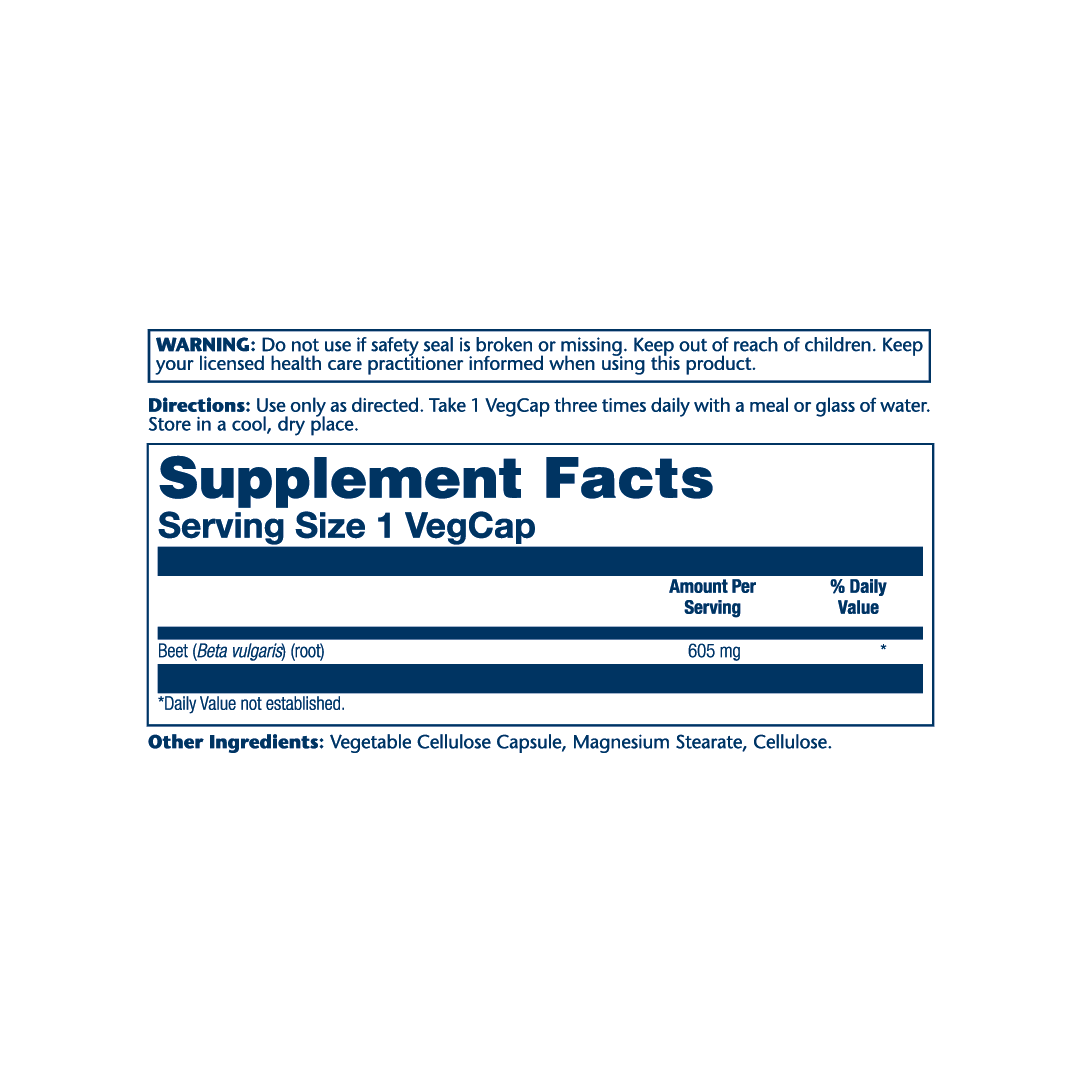 Solaray, True Herbs, Beet, 605 mg, 100 VegCaps supplement facts label showing ingredients, vitamins, minerals, and serving information