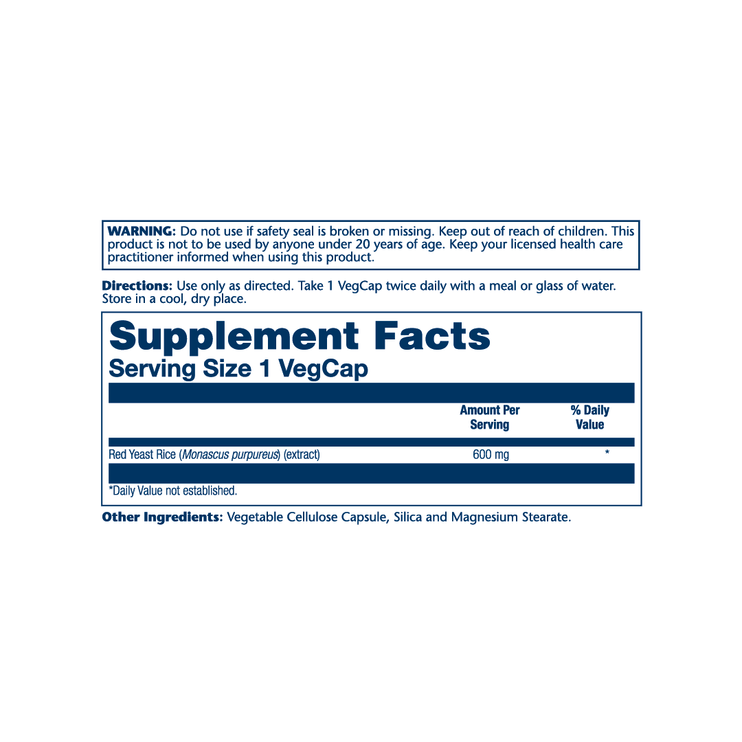 Solaray, Red Yeast Rice, 600 mg, 90 VegCaps supplement facts label showing ingredients, vitamins, minerals, and serving information