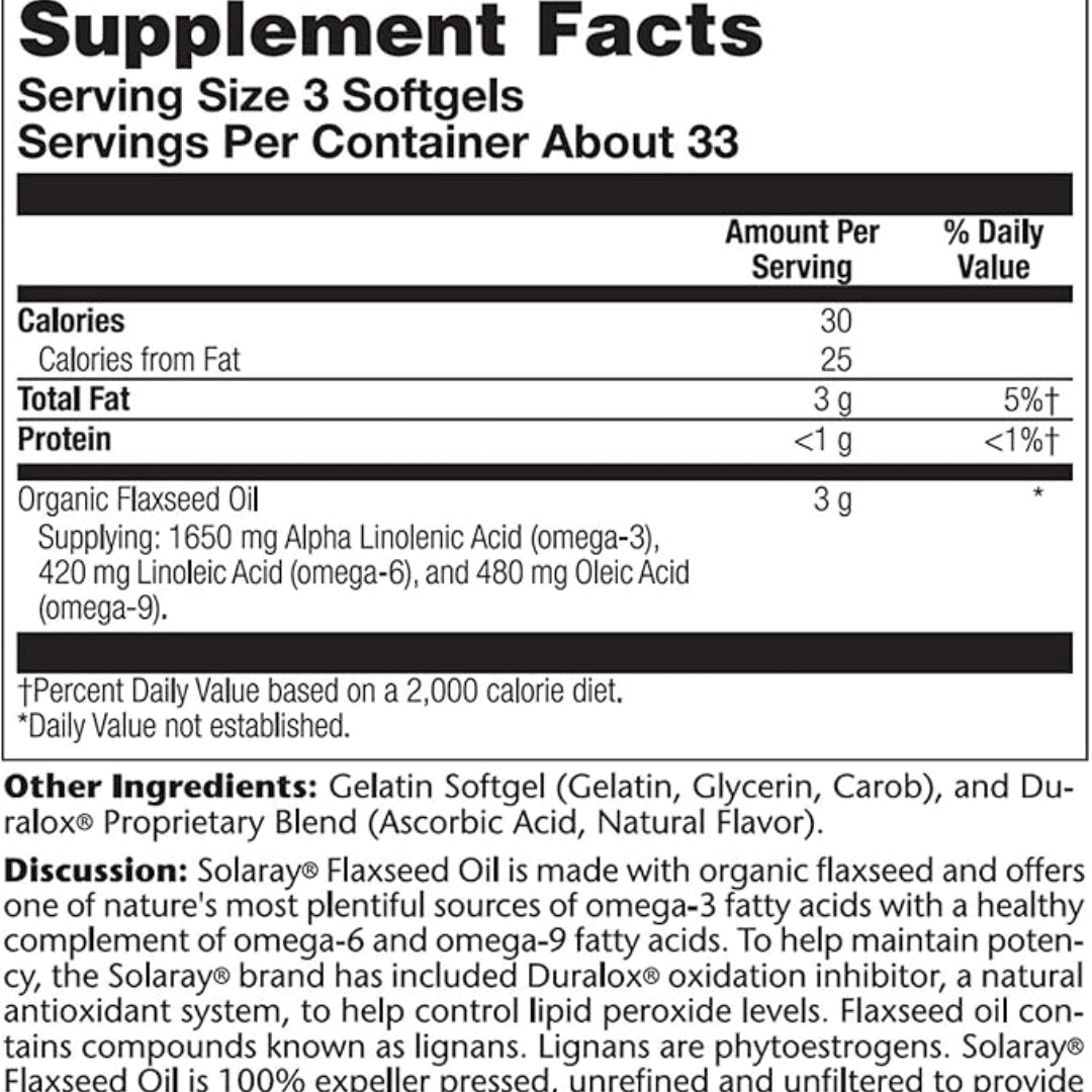 Solaray, Flaxseed Oil, 100 Softgels