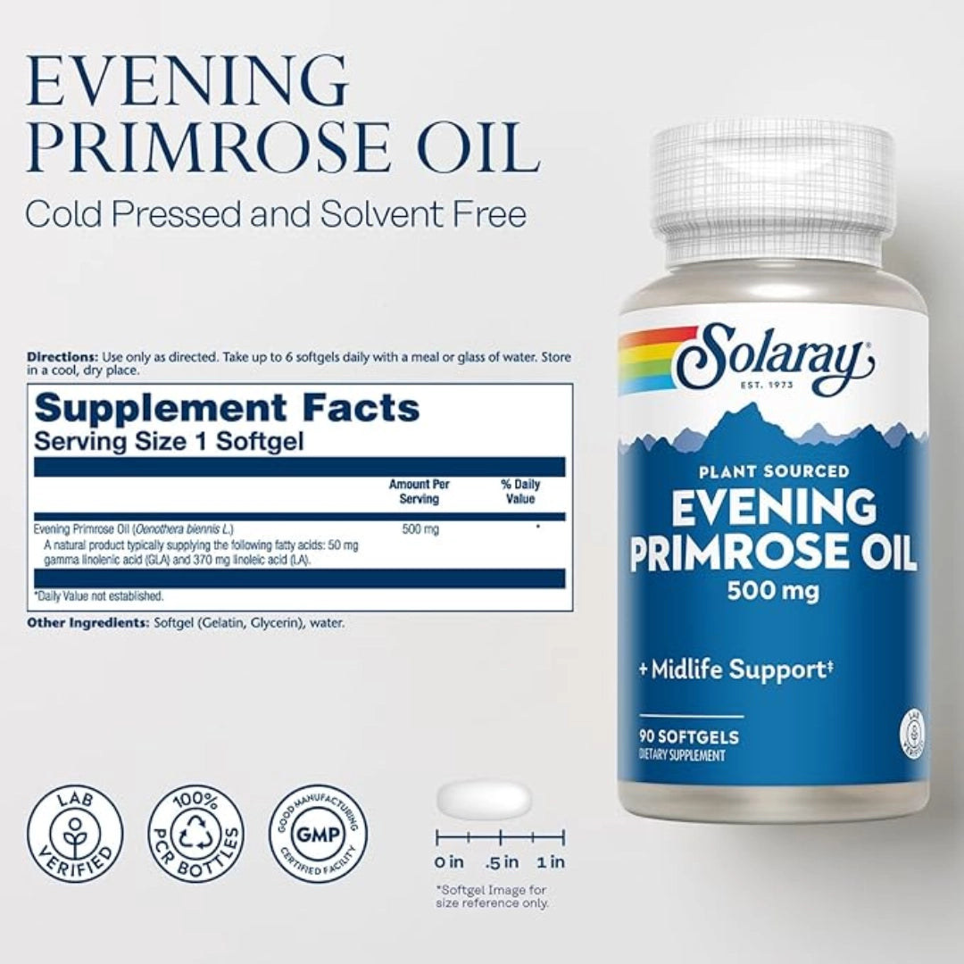 Solaray, Plant Sourced Evening Primrose Oil, 500 mg, 90 Softgels
