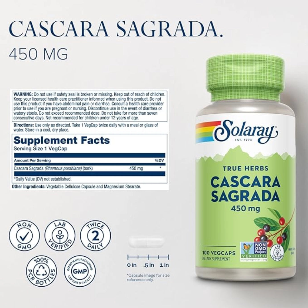 Solaray, True Herbs, Cascara Sagrada, 450 mg, 100 VegCaps