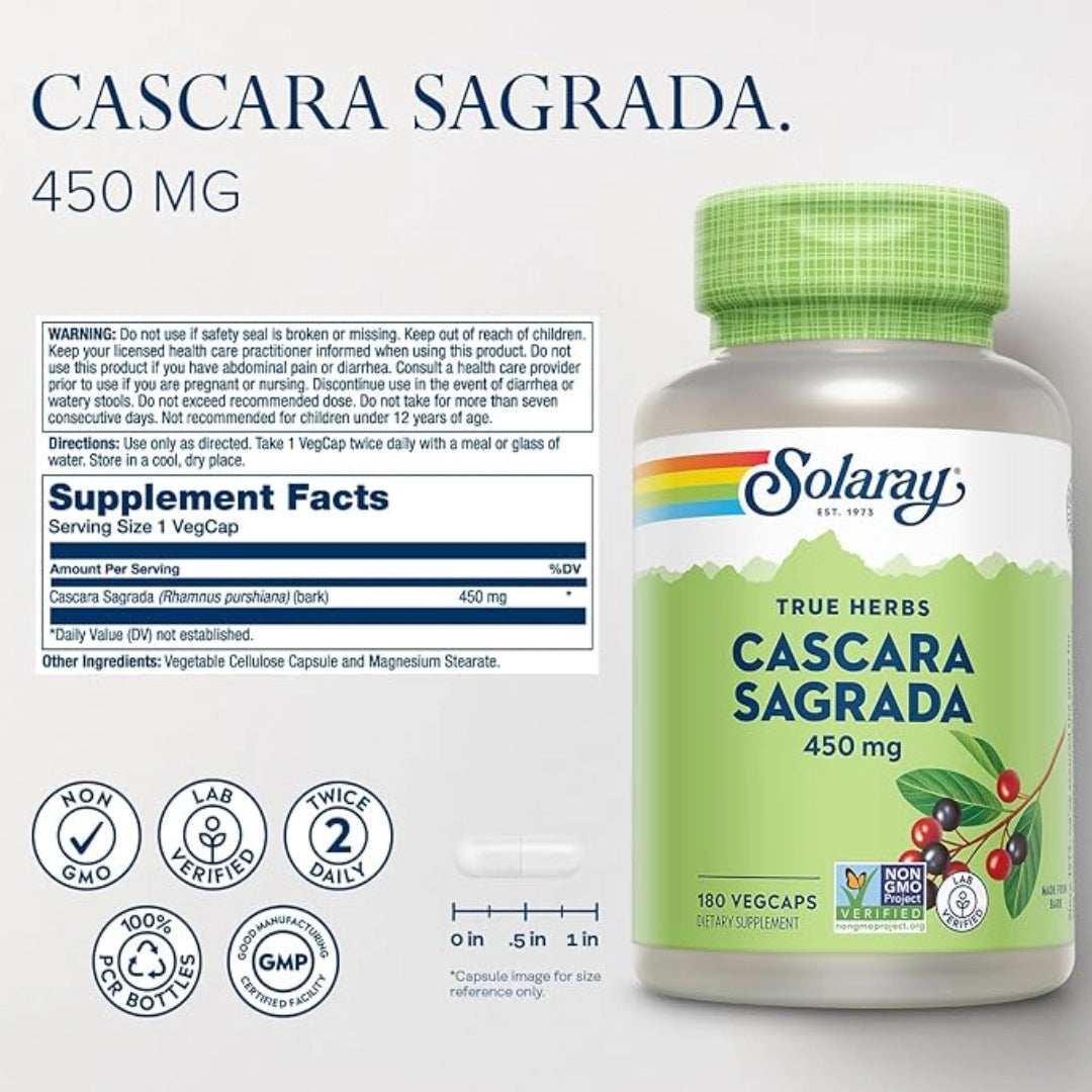 Solaray, True Herbs, Cascara Sagrada, 450 mg, 180 VegCaps
