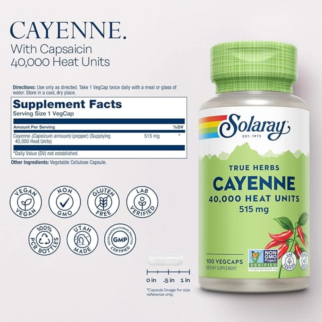 Solaray, True Herbs, Cayenne, 515 mg, 100 VegCaps