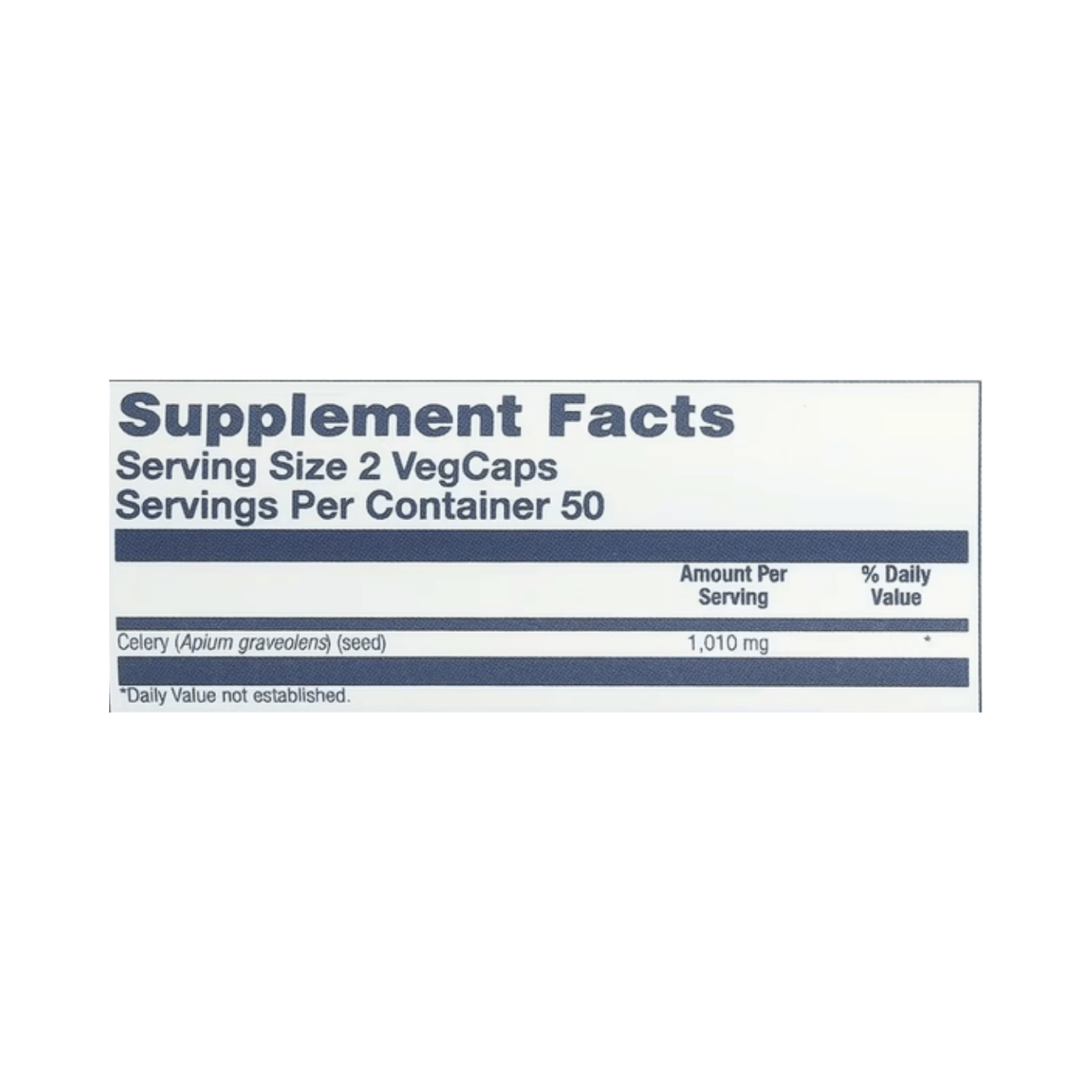 Solaray, True Herbs, Celery Seed, 100 VegCaps supplement facts label showing ingredients, vitamins, minerals, and serving information