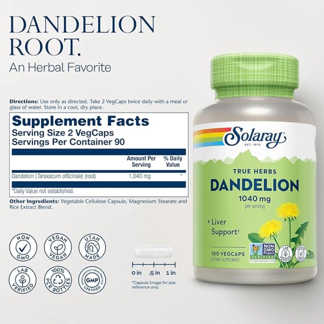 Solaray, True Herbs, Dandelion, 180 VegCaps (520 mg per Capsule)