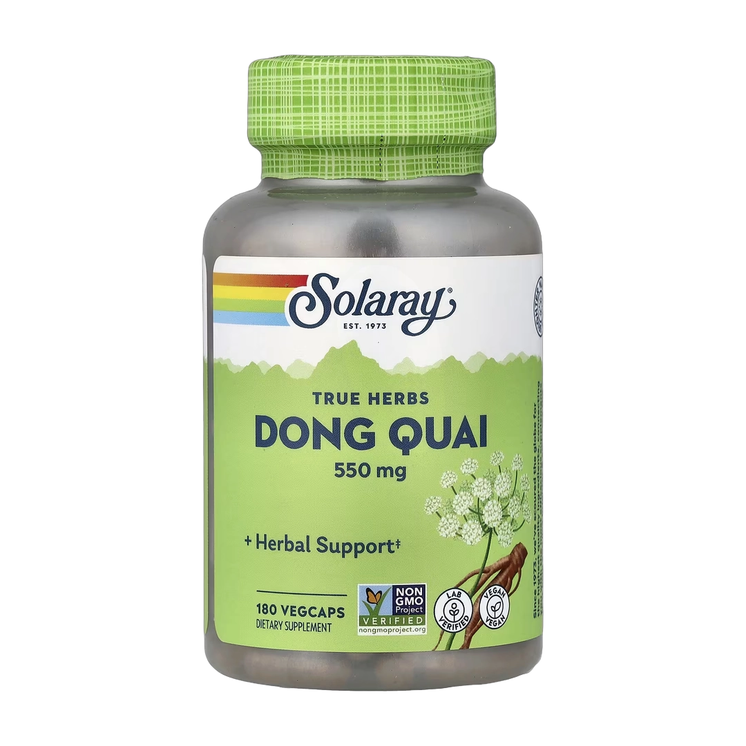 Solaray Dong Quai supplement bottle on a white background