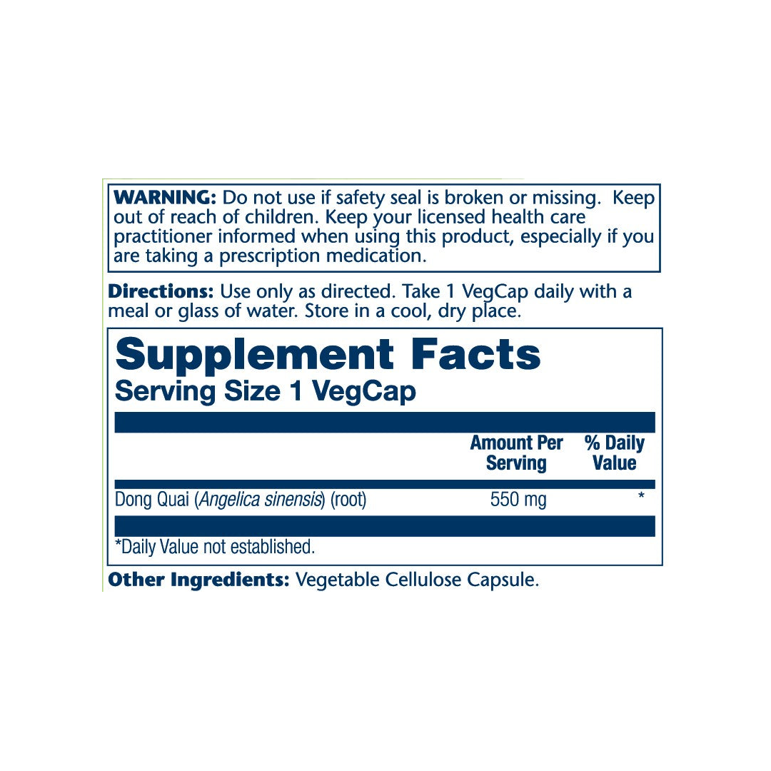 Solaray, True Herbs, Dong Quai, 550 mg, 180 VegCaps supplement facts label showing ingredients, vitamins, minerals, and serving information