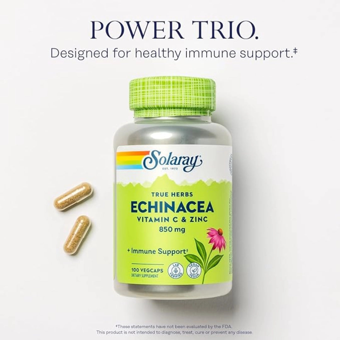 Solaray, True Herbs, Echinacea, Vitamin C & Zinc, 100 VegCaps