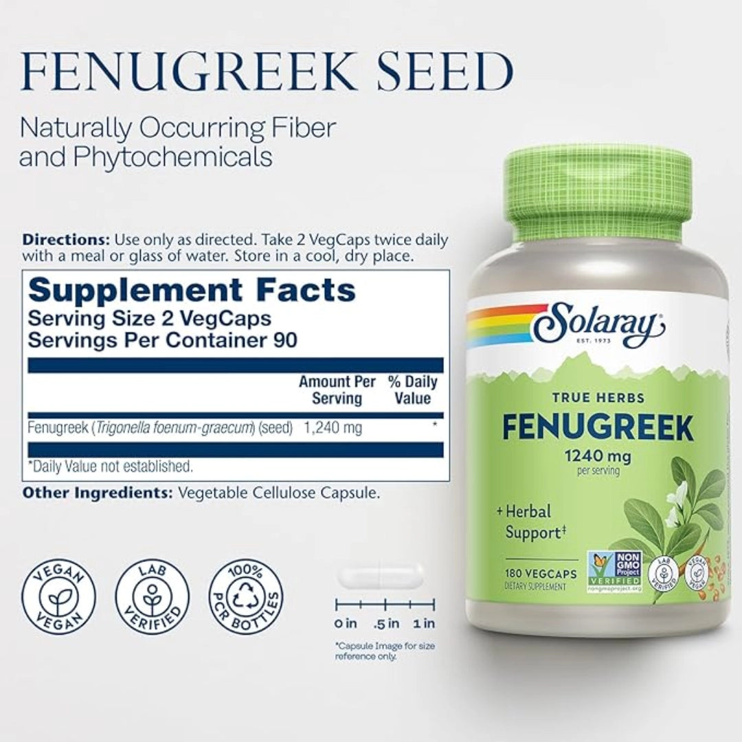 Solaray, True Herbs, Fenugreek, 180 VegCaps (620 mg per Capsule)