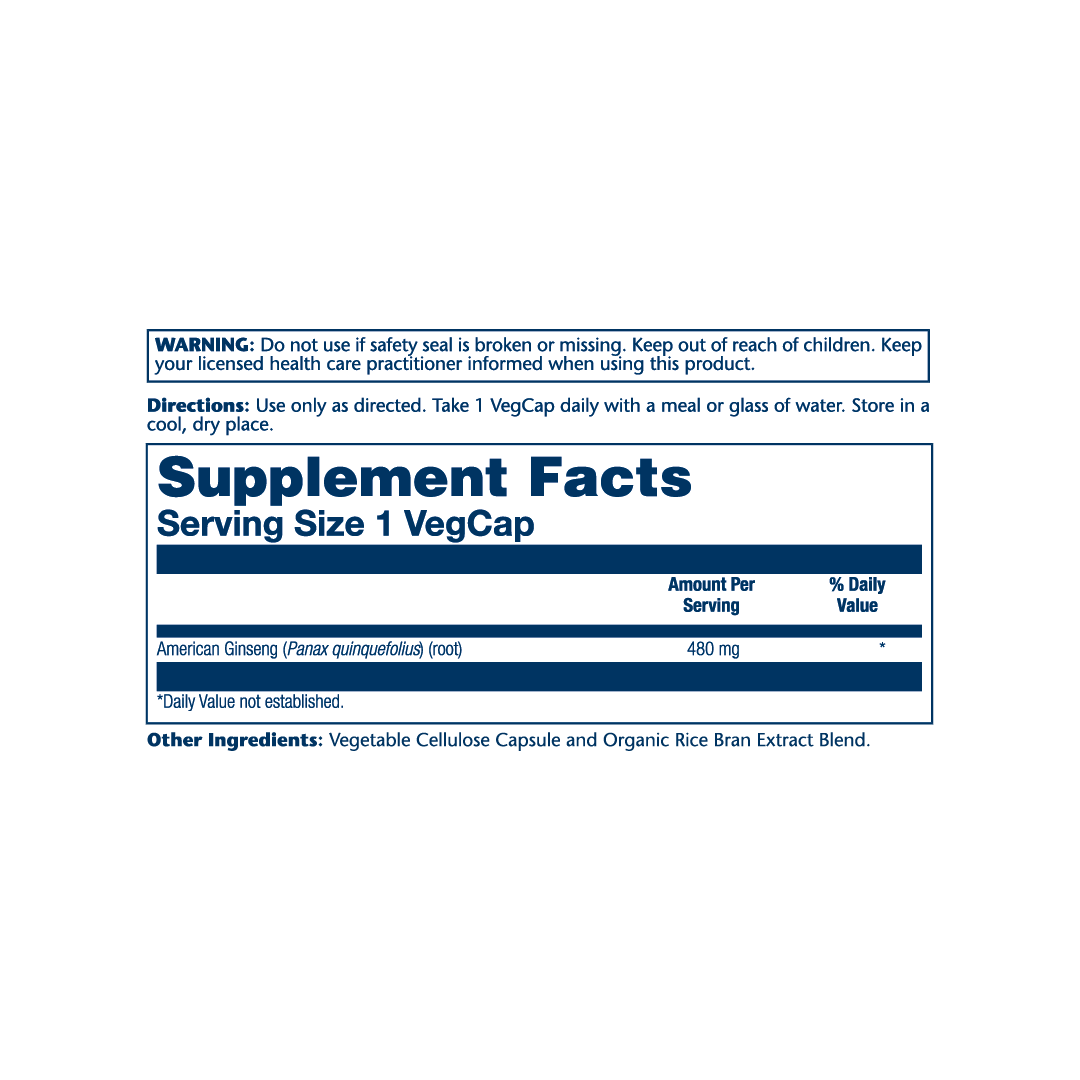 Solaray, True Herbs, American Ginseng, 480 mg, 50 VegCaps supplement facts label showing ingredients, vitamins, minerals, and serving information