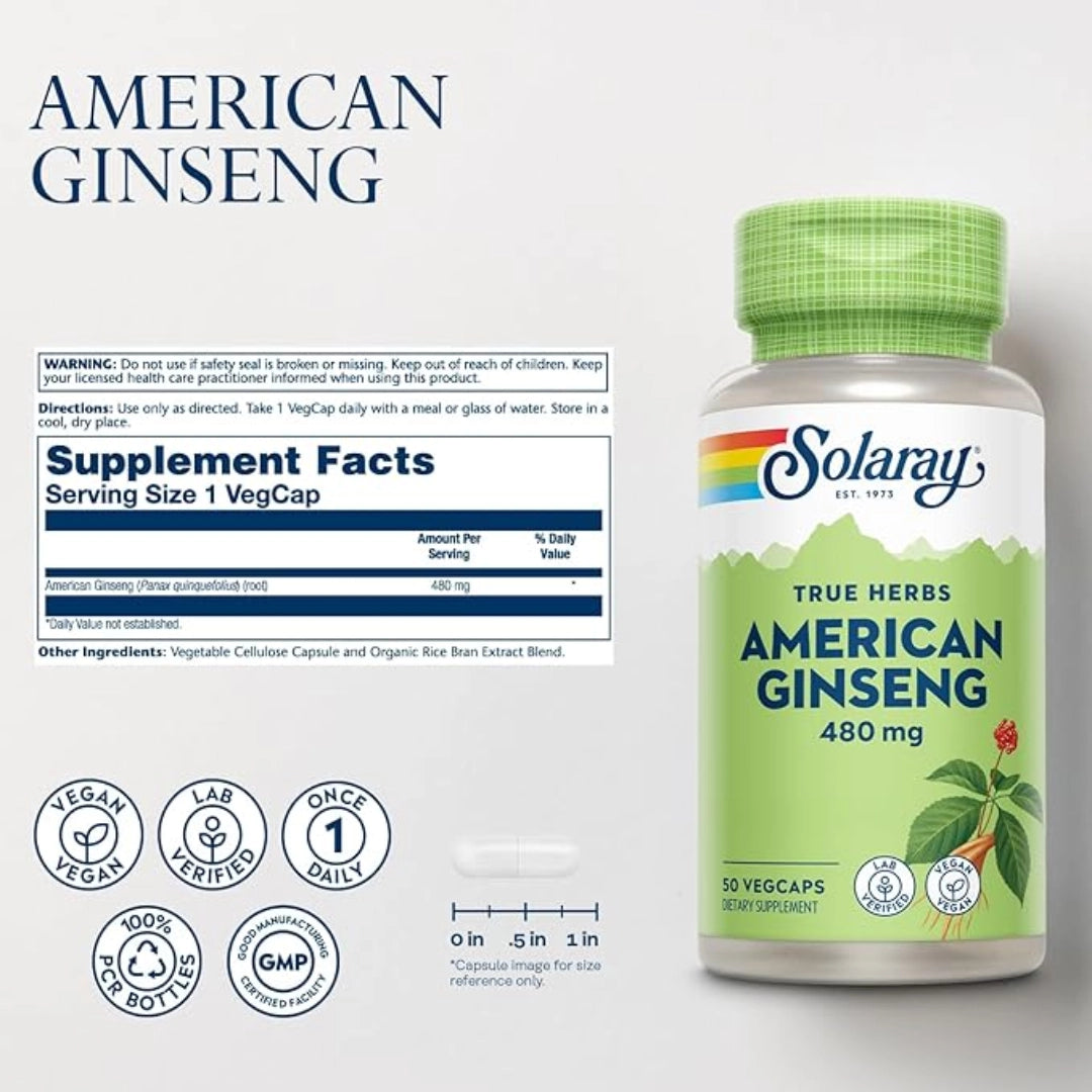 Solaray, True Herbs, American Ginseng, 480 mg, 50 VegCaps