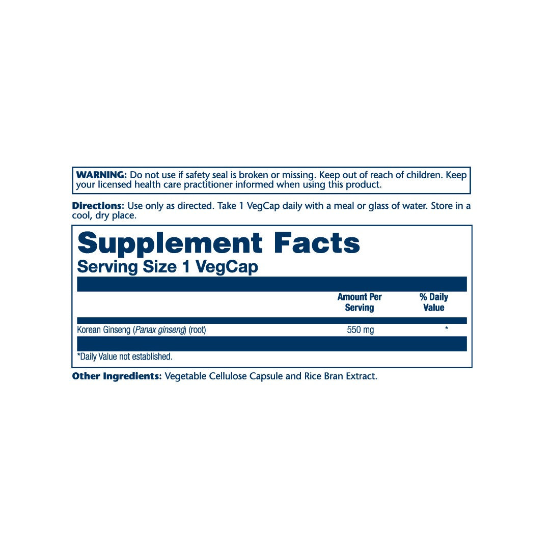 Solaray, True Herbs, Korean Ginseng, 550 mg, 50 VegCaps supplement facts label showing ingredients, vitamins, minerals, and serving information