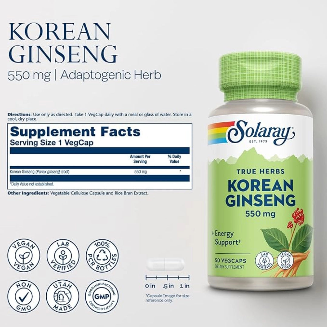 Solaray, True Herbs, Korean Ginseng, 550 mg, 50 VegCaps