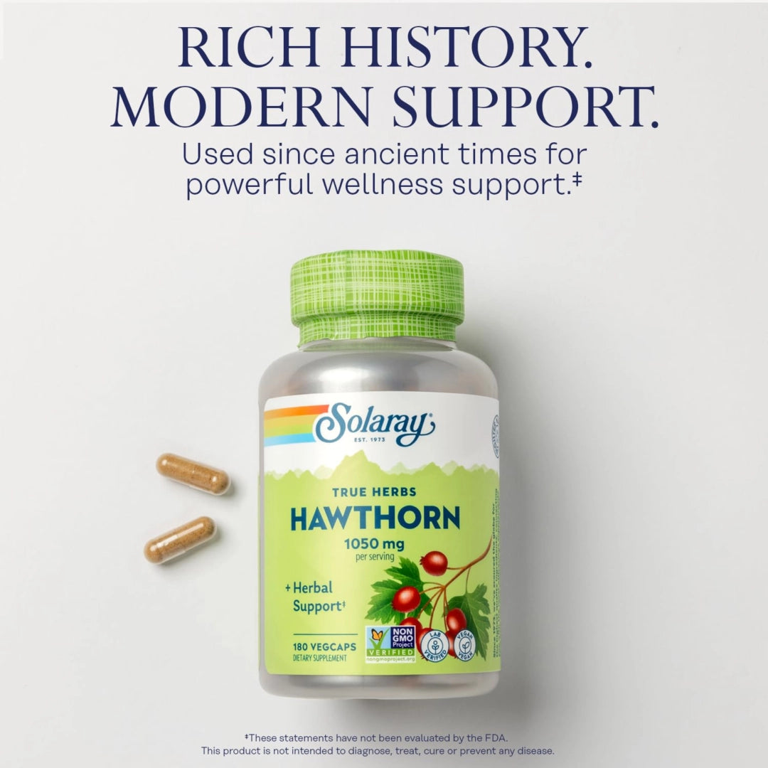Solaray, True Herbs, Hawthorn, 180 VegCaps (525 mg per Capsule)