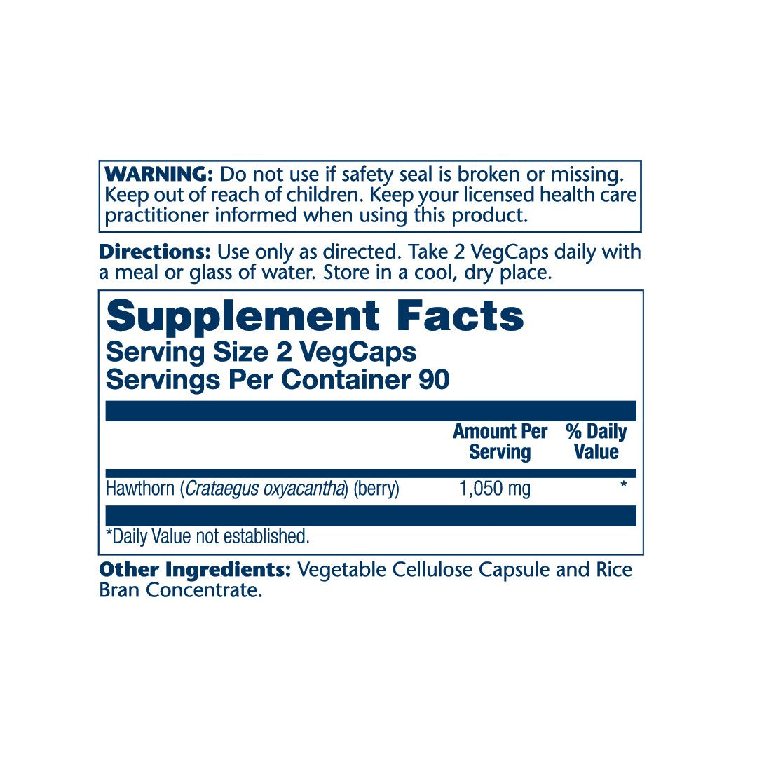 Solaray, True Herbs, Hawthorn, 180 VegCaps (525 mg per Capsule) supplement facts label showing ingredients, vitamins, minerals, and serving information
