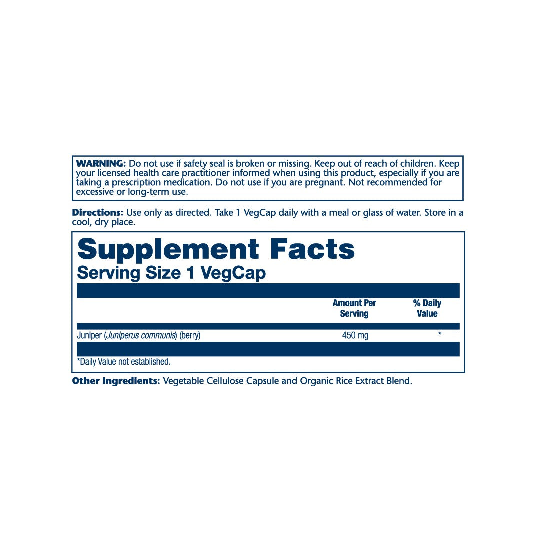 Solaray, True Herbs, Juniper, 450 mg , 100 VegCaps supplement facts label showing ingredients, vitamins, minerals, and serving information