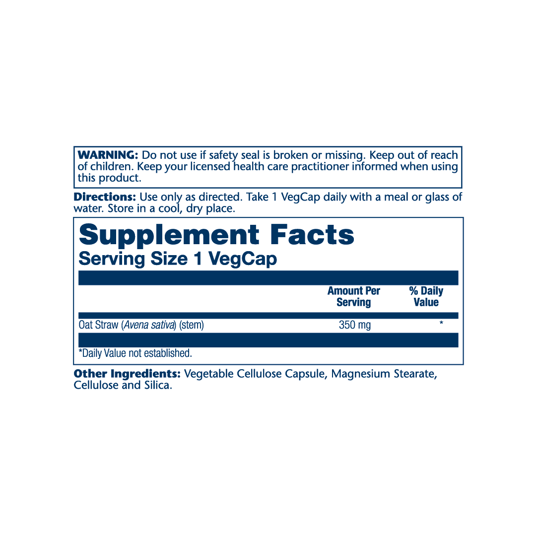 Solaray, True Herbs, Avena Sativa, 350 mg, 100 VegCaps supplement facts label showing ingredients, vitamins, minerals, and serving information