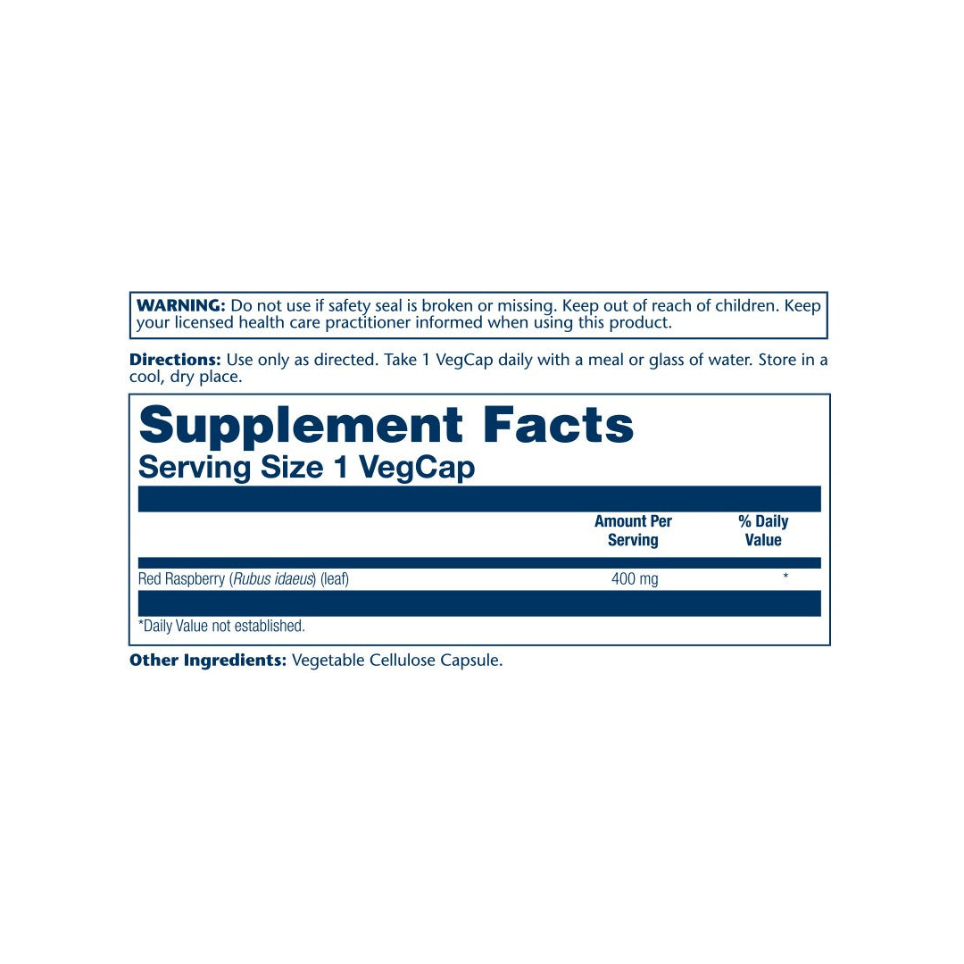 Solaray, True Herbs, Red Raspberry, 400 mg , 100 VegCaps supplement facts label showing ingredients, vitamins, minerals, and serving information